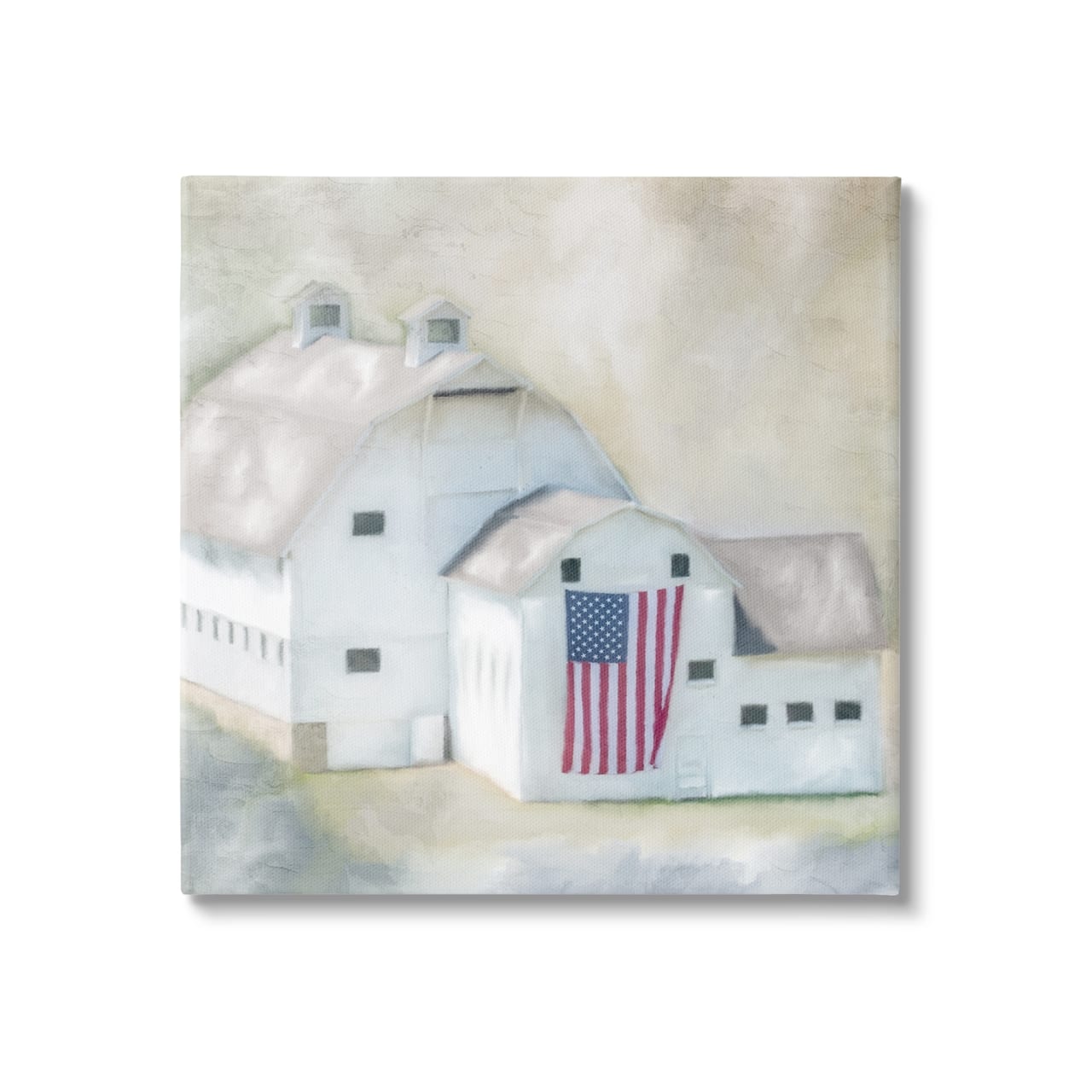 Stupell Industries American Flag White Farmhouse Barn Rural Countryside Canvas Wall Art